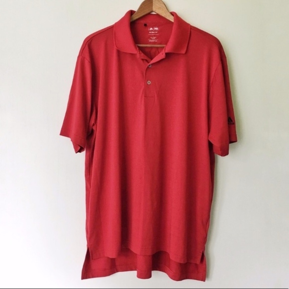 Adidas // Red Climalite Polo Shirt 3 Black Stripes size large my1